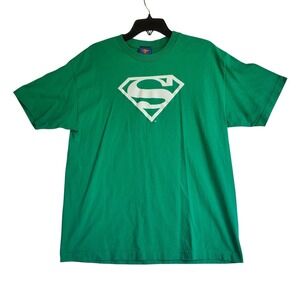 Vintage Superman Green & White Shield Graphic T-Shirt DC‎ Comics Tee Size Large